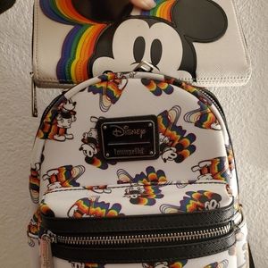 Disney Loungefly Mickey Rainbow collection Bag and wallet